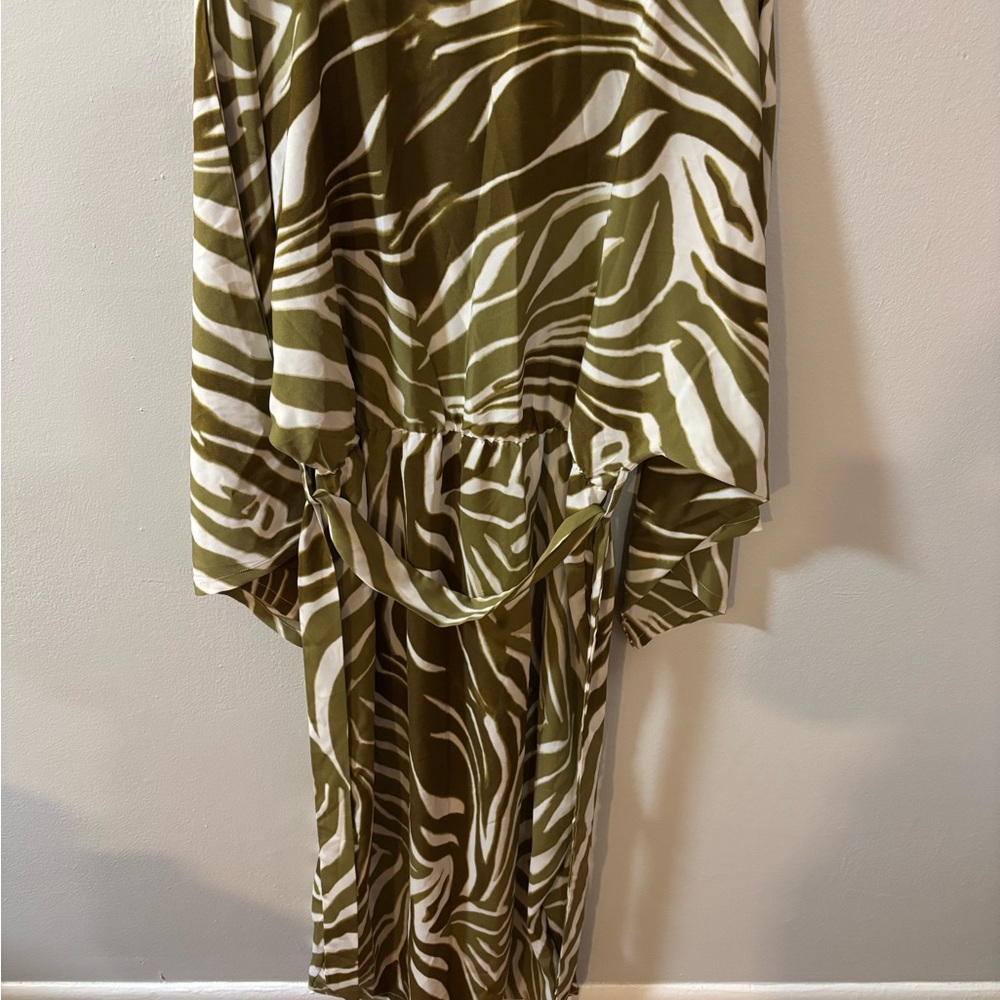 Fashion Nova Olive and White Zebra Print Dress